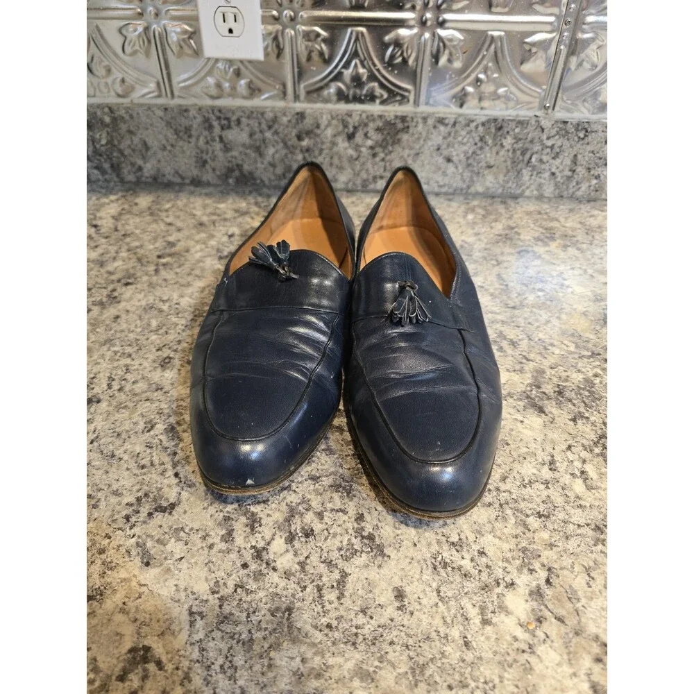 Gucci X Rossi Vintage Leather Men's Loafers Logo Tassels Navy Blue Sz 11.5